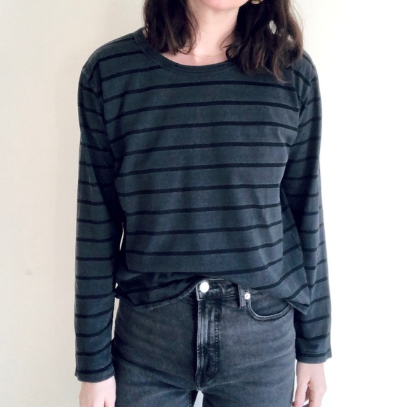 Boxy cotton stripe long sleeve crop - Picture 13 of 15